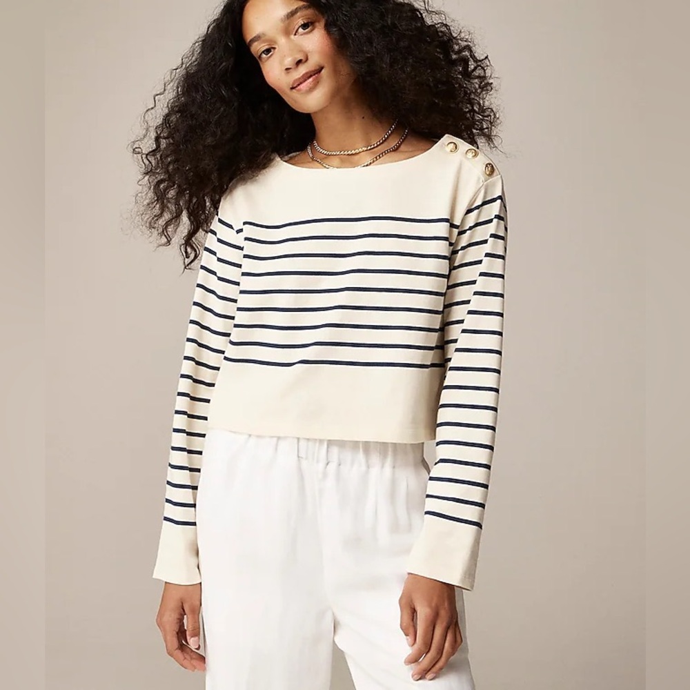 NEW Cropped boatneck long sleeve with gold buttons, size M, sold out!